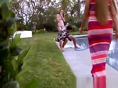 Busty milf teaches redhead how to suck cock before tugging un