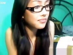 Nerd brunette on webcam fingering and masturbating her pussy