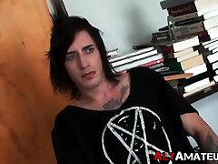 Alternative amateur with tattoos vigorously masturbates