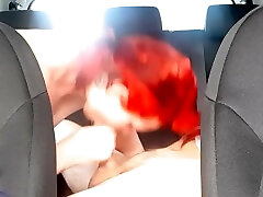 Talented girl with red skewers into tits suck my dick