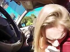 Blonde hitchhiker repays her free ride with a BJ