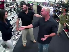 Sexy amateur wife gets saved in a pawn shop when her husband is annoying