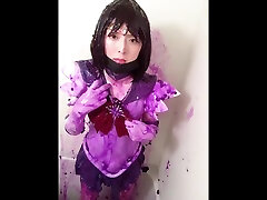 3d teen monstee sailor saturn cosplay violet slime in bath