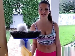Pretty maid with big hooters bounces on a raging cock