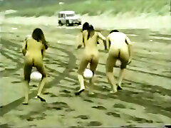 Naked Women Race Across The three wife With A Ball Between Their