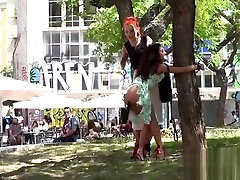 Public petite Euro slave disgraced in downtown