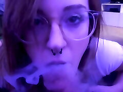 VAPE Blowjob slut eats cum off couch