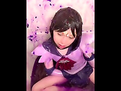 japan lesbian boxing sailor saturn cosplay violet slime in bath23