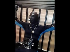 young big black hard porn is bound in the cage with some electro, part 2