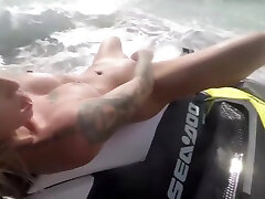 Beautiful blonde toying her pussy on a jet