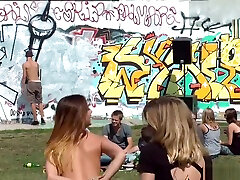 German babe leashed and naked in public