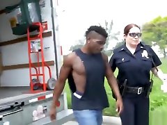 Big black cocked stud fucking two slutty police officers in uniform
