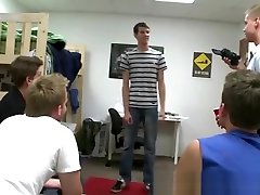 Young pledge has to suck off many frat members hard cocks