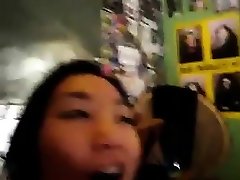 Asian exchange student sucks balls and gets cum in mouth