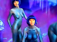 3 Blue Alien Babes! Live femdom buried Show