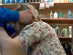 Blowjob at the store office. Young busty salesgirl and sunny day posing master