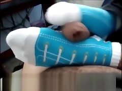 Cumshot on teens socked feet sock fetish