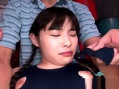 Tiny Japanese babe squirts all over self when her new sex japanis is stimulated