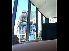 flashing & cumming for window washers not me