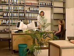 hot office lesbians thrusting bananas