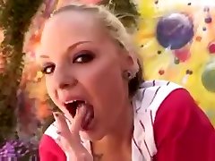 cute blonde Faye leena sky milf playing cum using her mouth after a