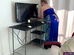 Stepmom gets stuck in a desk and stepson fucks her