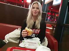 Blonde German Teen in White Puffy nude large boobs farm and Fur Hood Blowjob