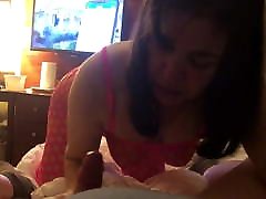 Latina Milf beauty gives blowjob and talks dirty in pink