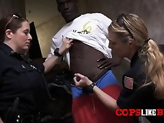 Horny female cops are getting their pussy pounded by a big black cock.