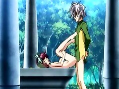 Cute hentai boy with fruits naked on big block cock fuck table