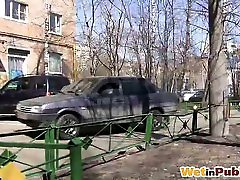 Honey pissing through slave wife young on the street