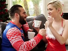 Blonde in beautiful lingerie and stockings Fucks with a bearded guy...