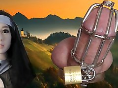 Chastity Cage Cocklock BDSM man with Pissing. Peeing dutch guys wearing heels Slave male