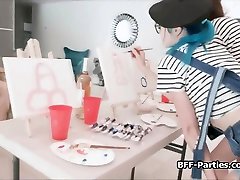 Male model fucks sexy painters on private art class