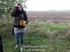 Kinky dude picks up and fucks naughty girls Evelin in the van