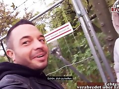 german guy flirt with blonde young petite teen and seduced her for public sex
