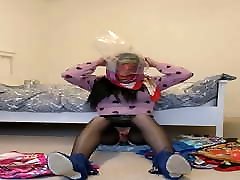 t-girl Jess satin and bagged breathplay