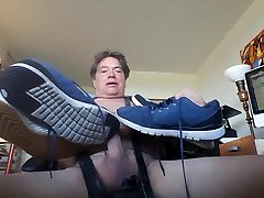 with sneakers i am making myself hard for my friend jim.