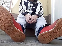 my old torn red sneakers