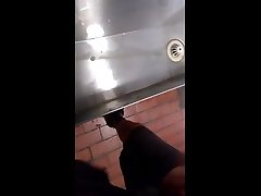 much needed pee in trough urinal