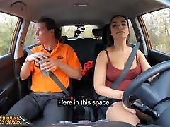 Fake Driving School Curvy brunette Sofia Lee sucks coffee