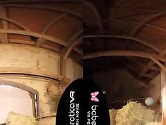 Solo girl, Daphne Klyde is using a black dildo, in VR