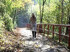 Sexy Blonde In Black Boots Pisses By Road