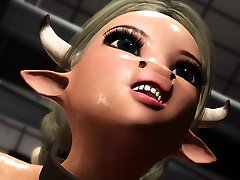 Hot young woman in restraints with cow horns, nose and ears