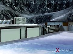 Male android plays with a sexy ebony on the exoplanet