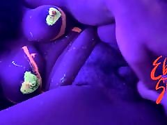 This neon ebony milf shouts and moans