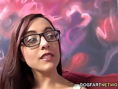 Soaking pussy of nerdy white bitch mesturbition girl Rae is torn with BBC