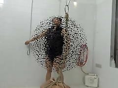 japanese lady dominate maskjoe in smothering box with peeing