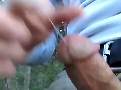 public jerking off by the river, talking and cumming