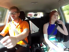Redhead brit publicly rides driving instructor